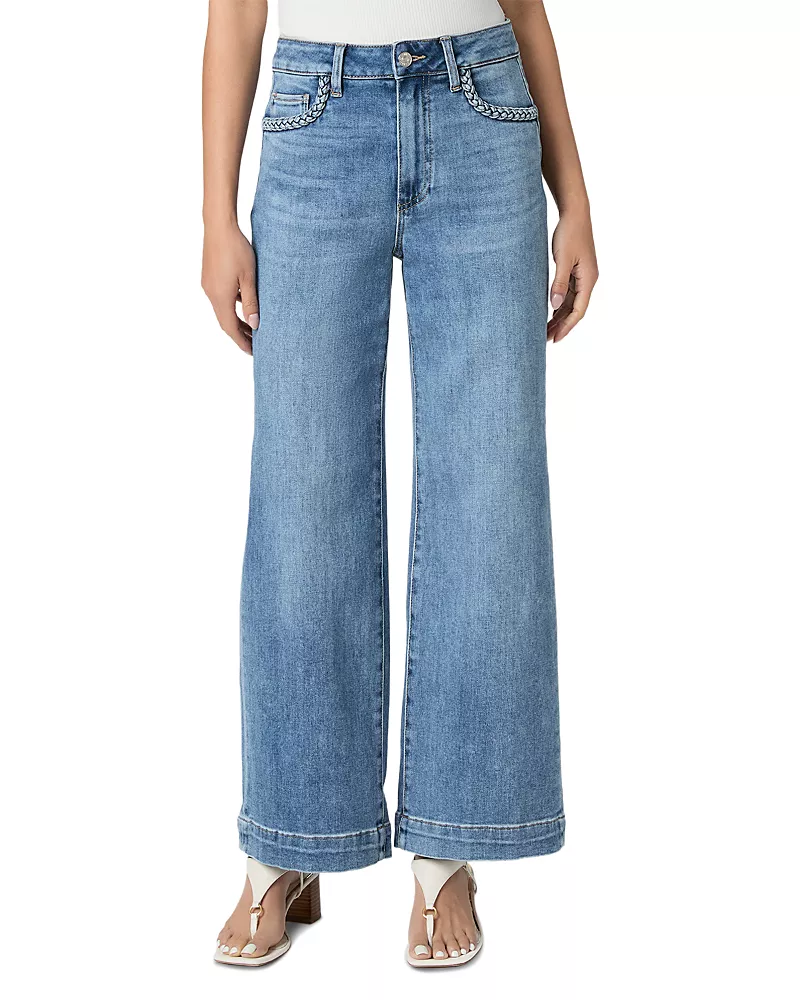 Paige Petite Anessa Braided Pocket High Rise Wide Jeans in Encino