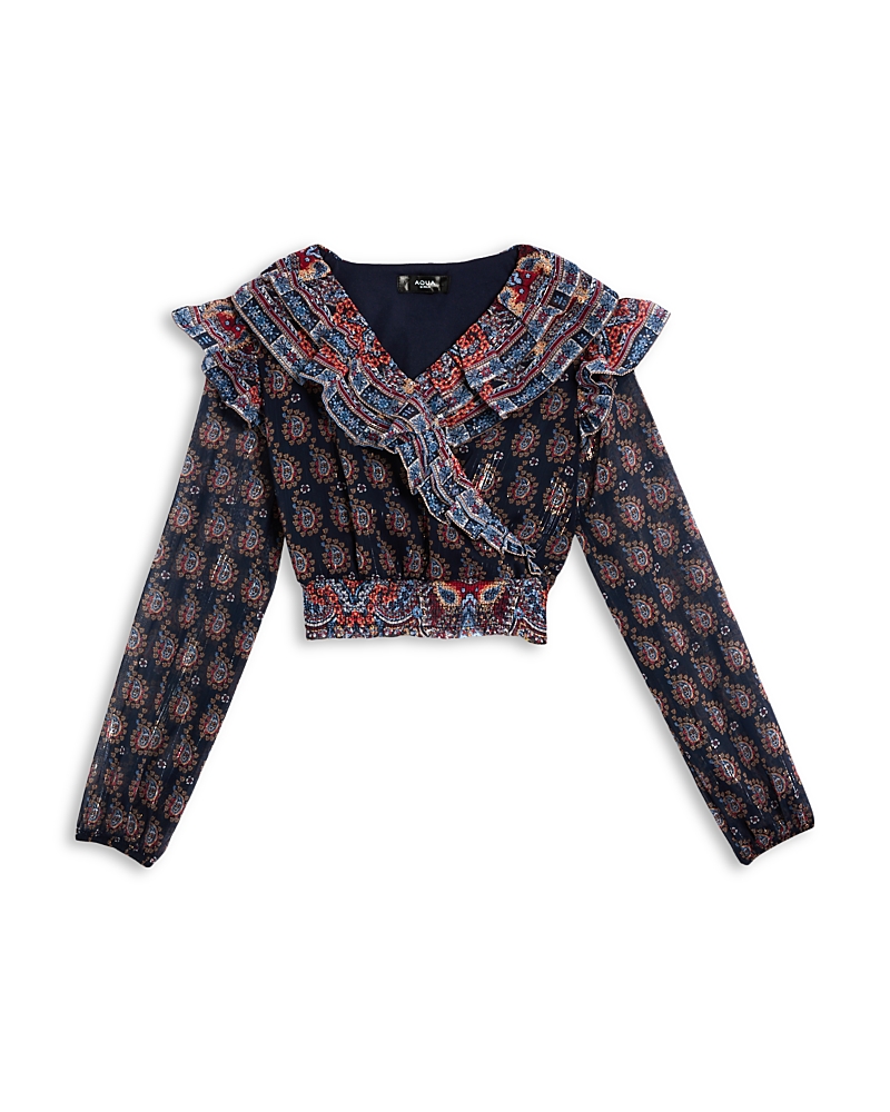 Aqua Girls' Long Sleeved Ruffled Top, Big Kid - Exclusive