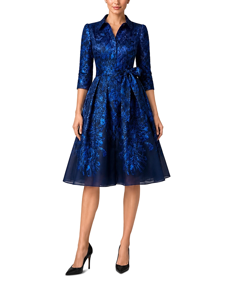 Teri Jon by Rickie Freeman Metallic Organza Jacquard Shirtwaist Dress