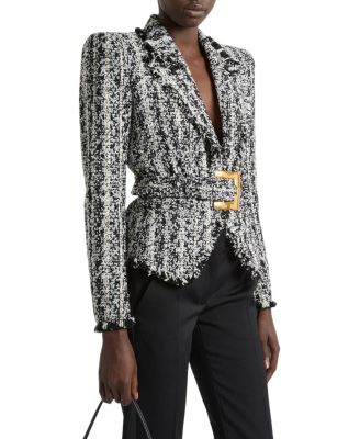 Two-Tone Tweed Belted Jacket