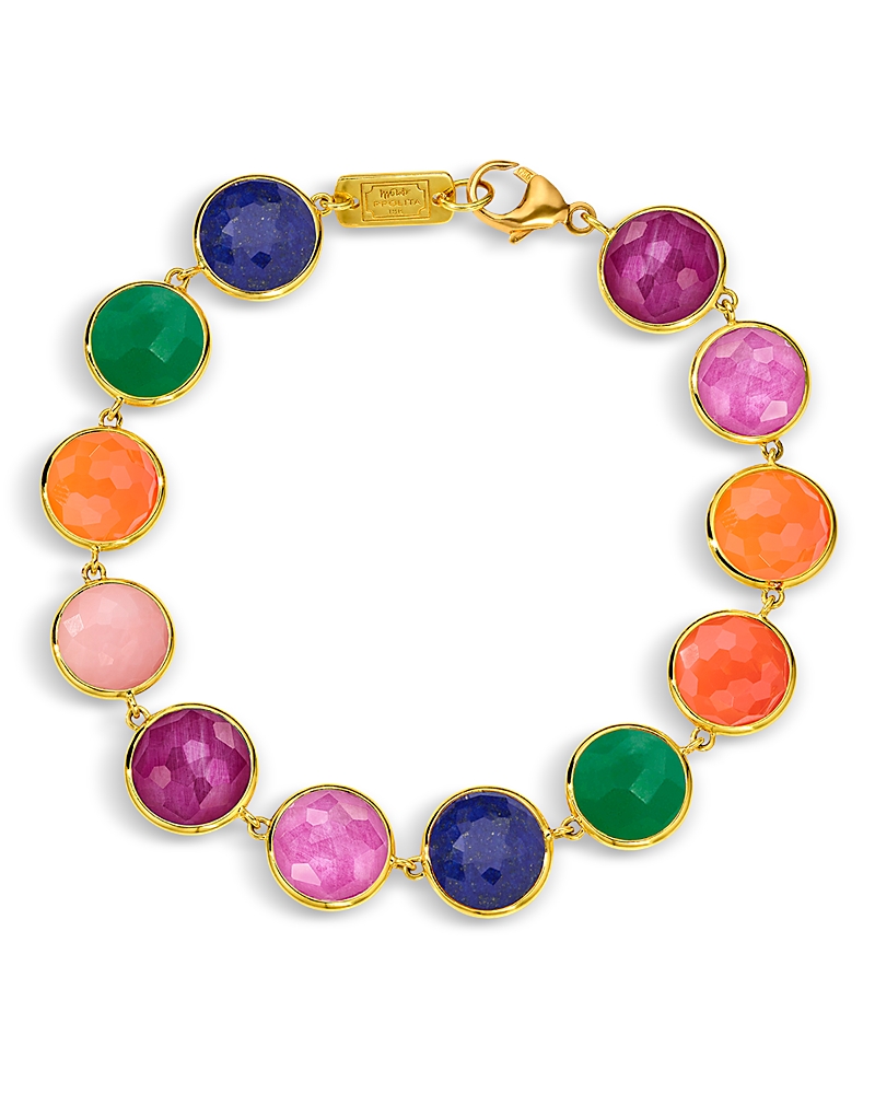 Ippolita 18K Yellow Gold Lollipop Multi Gemstone Festa Bezel Link Bracelet