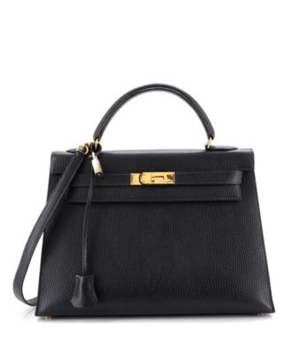 Kelly 32 Handbag Black Ardennes with Gold Hardware