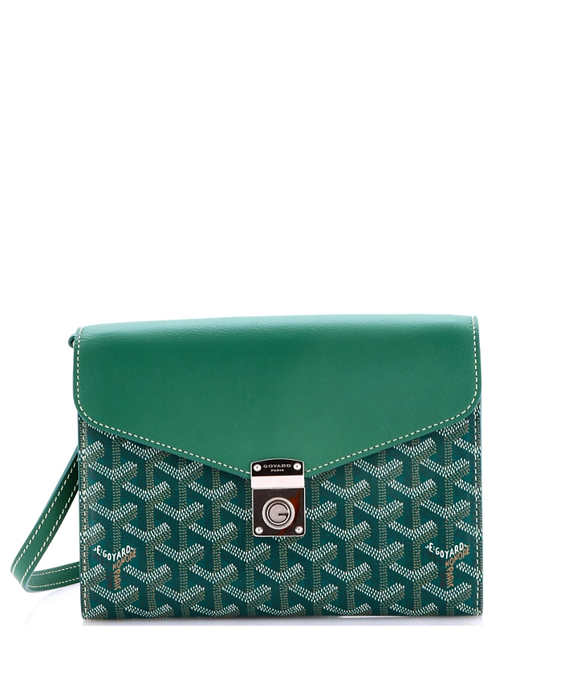Pre-owned Pre-owned Goyard Goyard Chypre Wallet On Strap Coated Canvas With Leather In Green