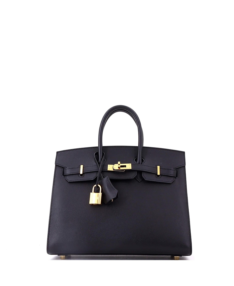 Pre-Owned HERMES Birkin 25 Handbag Black Madame with Gold Hardware