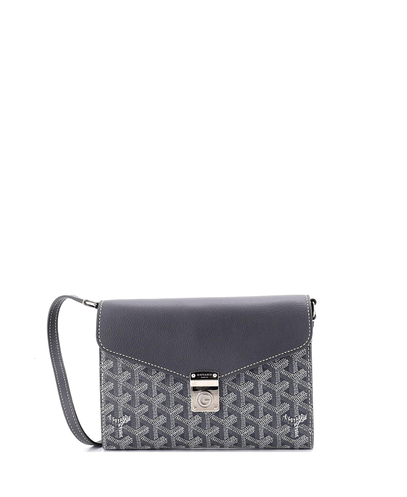 Pre-owned Pre-owned Goyard Goyard Chypre Wallet On Strap Coated Canvas With Leather In Gray