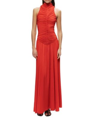  Ruched High-Neck Maxi Dress