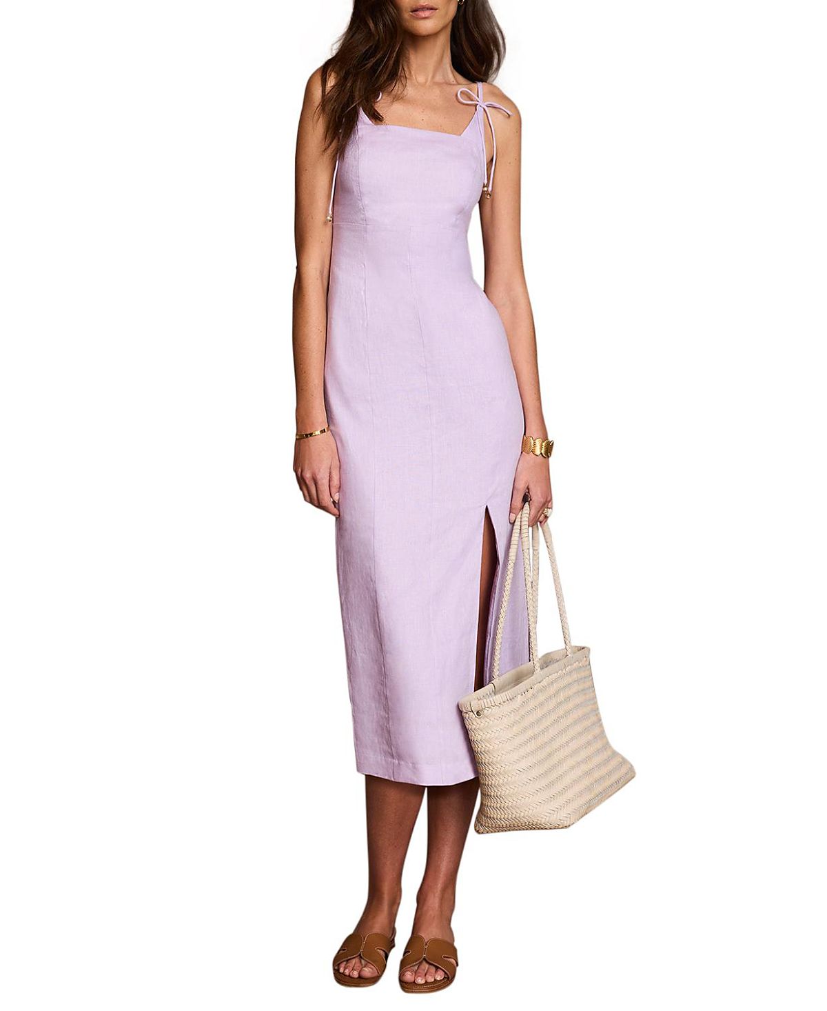 Mint Velvet Women's Linen Bow Detail Midi Dress