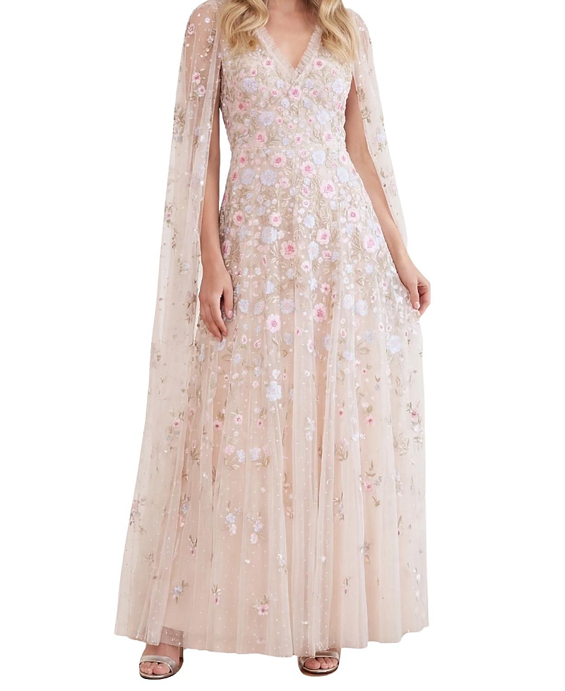Needle & Thread Ethereal Blooms Cape Sleeve Ankle Gown