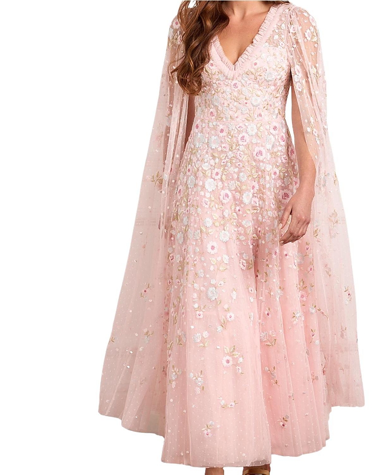 Needle & Thread Ethereal Blooms Cape Sleeve Ankle Gown