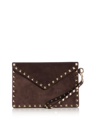 Rockstud Medium Suede Flat Pouch
