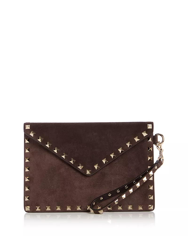 Valentino Garavani Rockstud Medium Suede Flat Pouch
