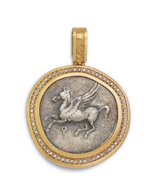 18K Yellow Gold & Silver Gods & Heroes Diamond Authentic Pegasus Coin & Enhancer Pendant, 0.37 tcw