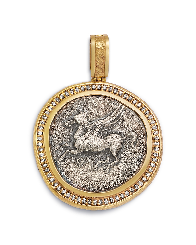 Jorge Adeler 18K Yellow Gold & Silver Gods & Heroes Diamond Authentic Pegasus Coin & Enhancer Pendant, 0.37 tcw