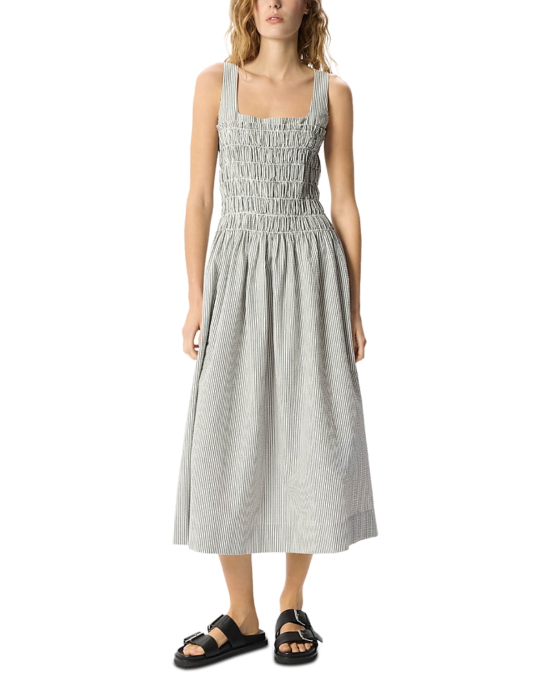 Whistles Seersucker Ruched Bodice Dress