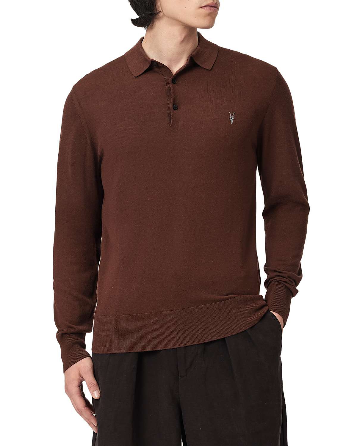 Allsaints Mode Regular Fit Merino Wool Long Sleeve Polo Sweater