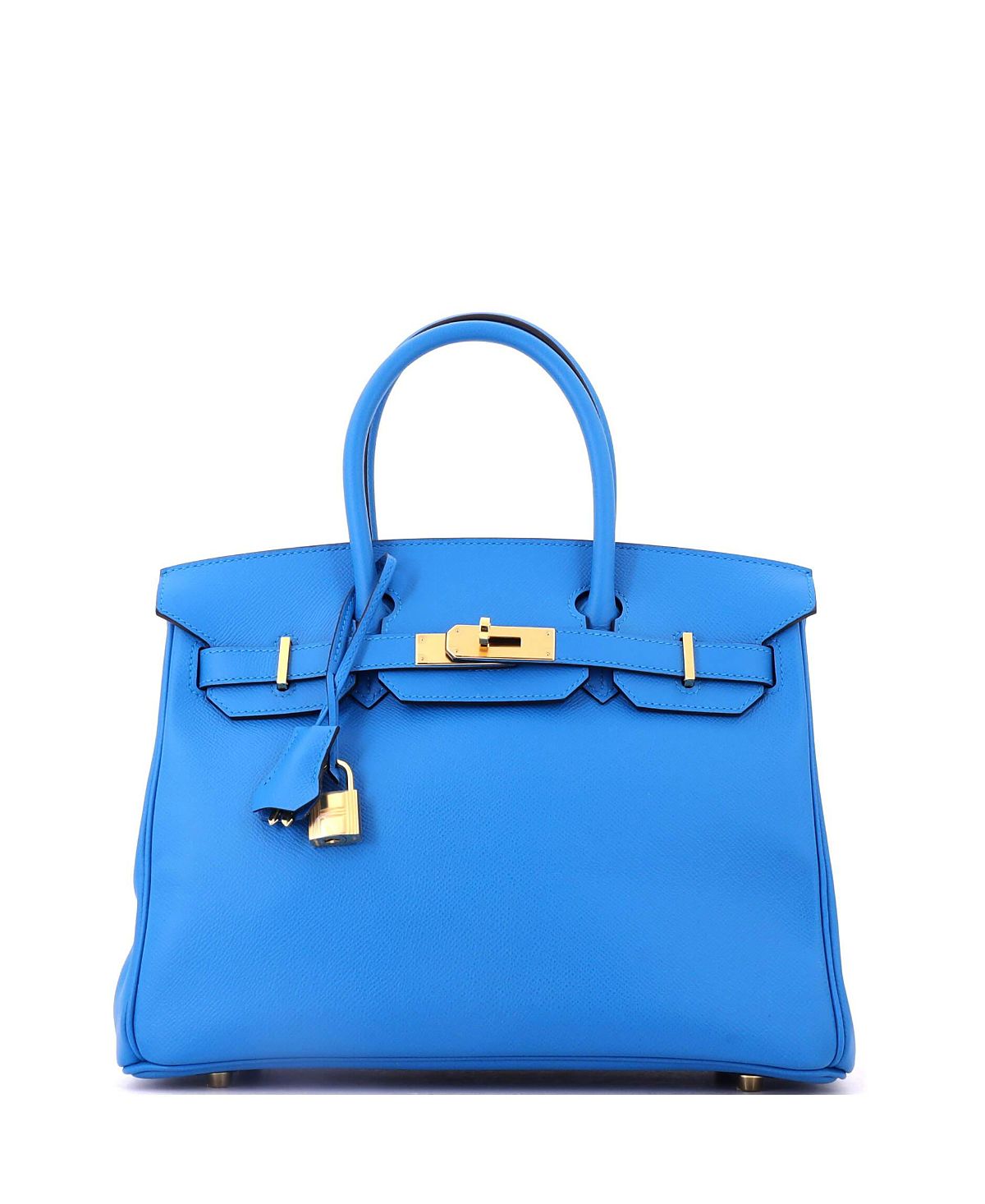 Pre-Owned HERMES Birkin 30 Handbag Blue Epsom with Gold Hardware