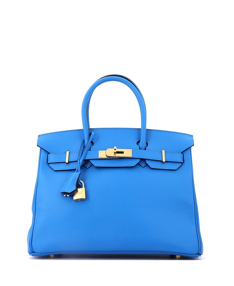 Pre-Owned HERMES Birkin 30 Handbag Blue Epsom with Gold Hardware