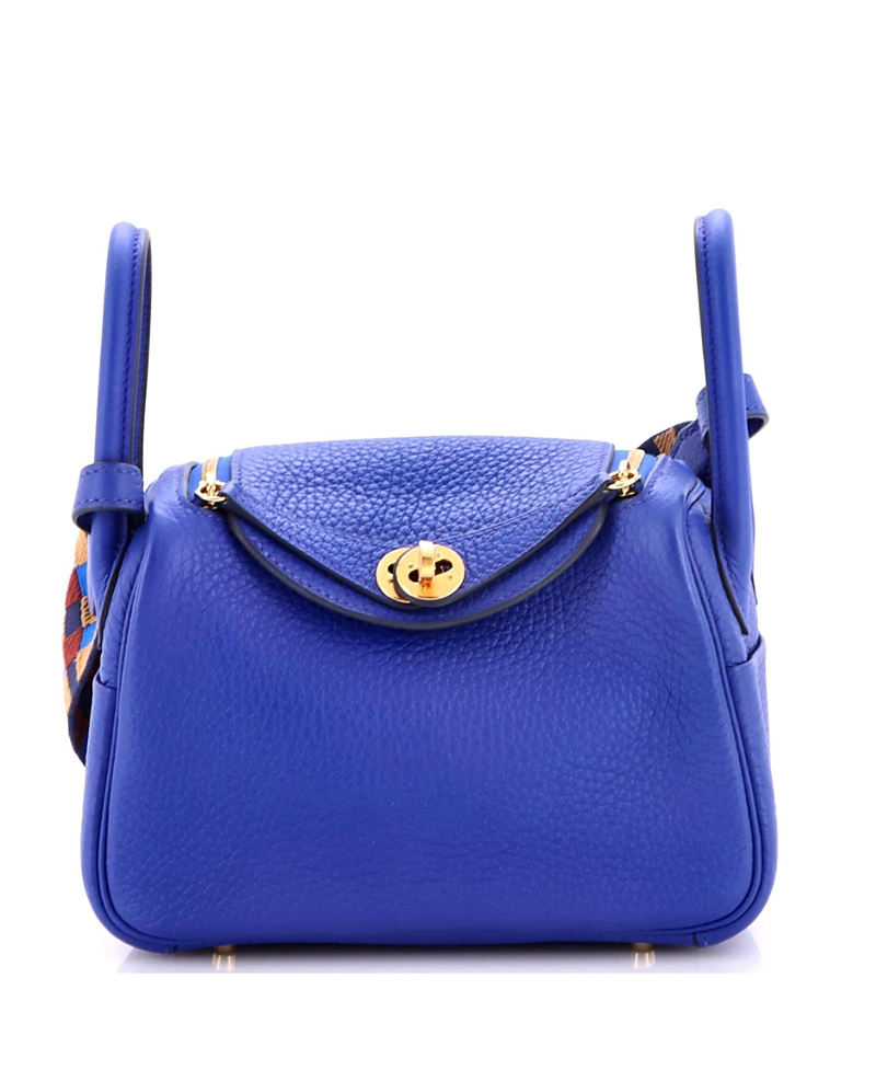 Pre-Owned HERMES Mini Lindy Quadrille Bag Clemence with Canvas