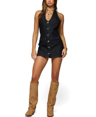 Edikted Destinee Denim Halter Mini Dress