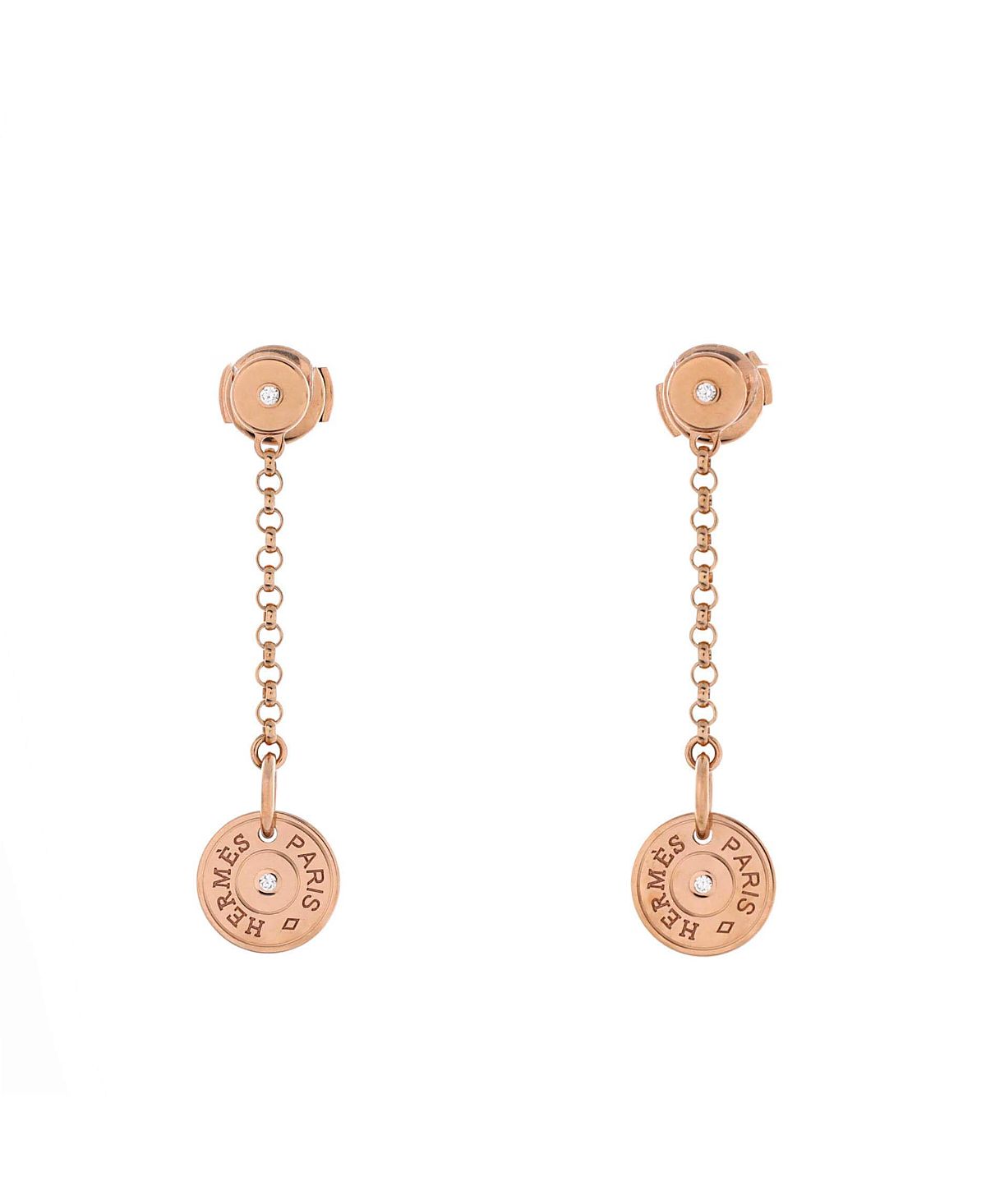 Pre-Owned HERMES Gambade Clou de Selle Earrings 18K Rose Gold with Diamonds