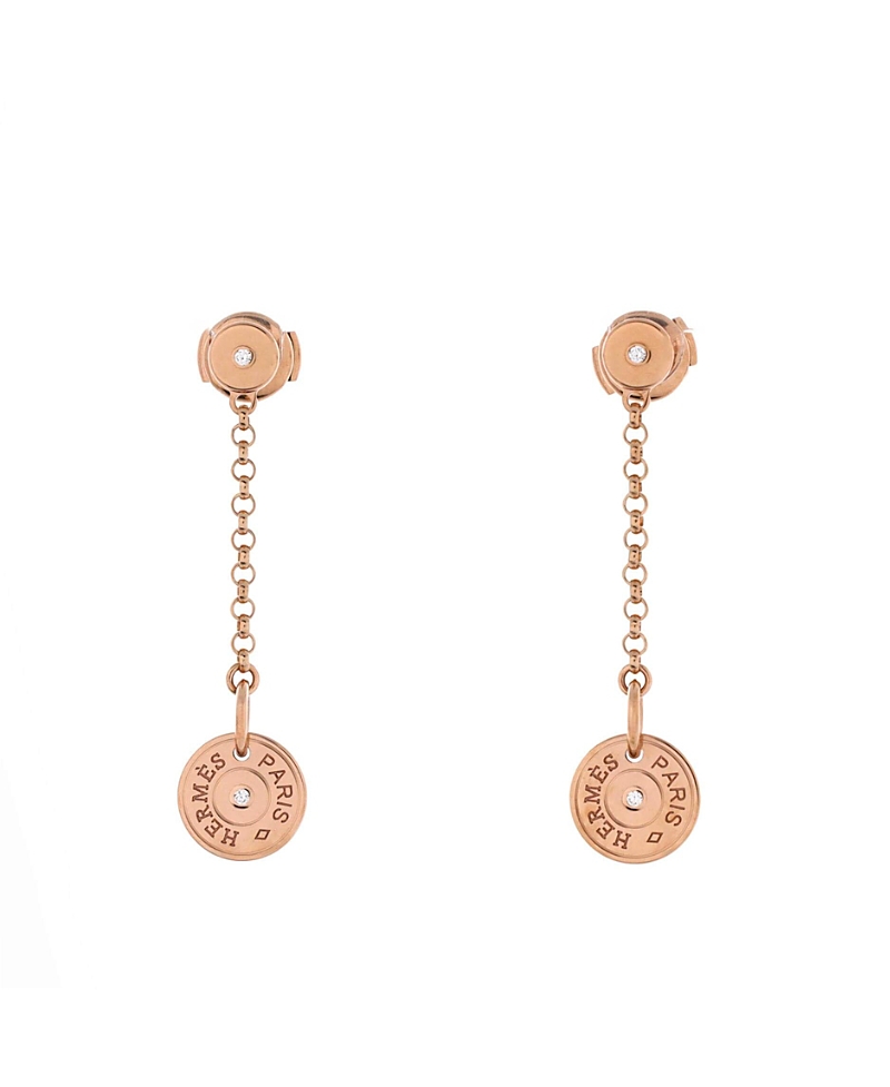 Pre-Owned HERMES Gambade Clou de Selle Earrings 18K Rose Gold with Diamonds