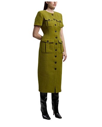 Textured Tweed Tailored Midi Dress