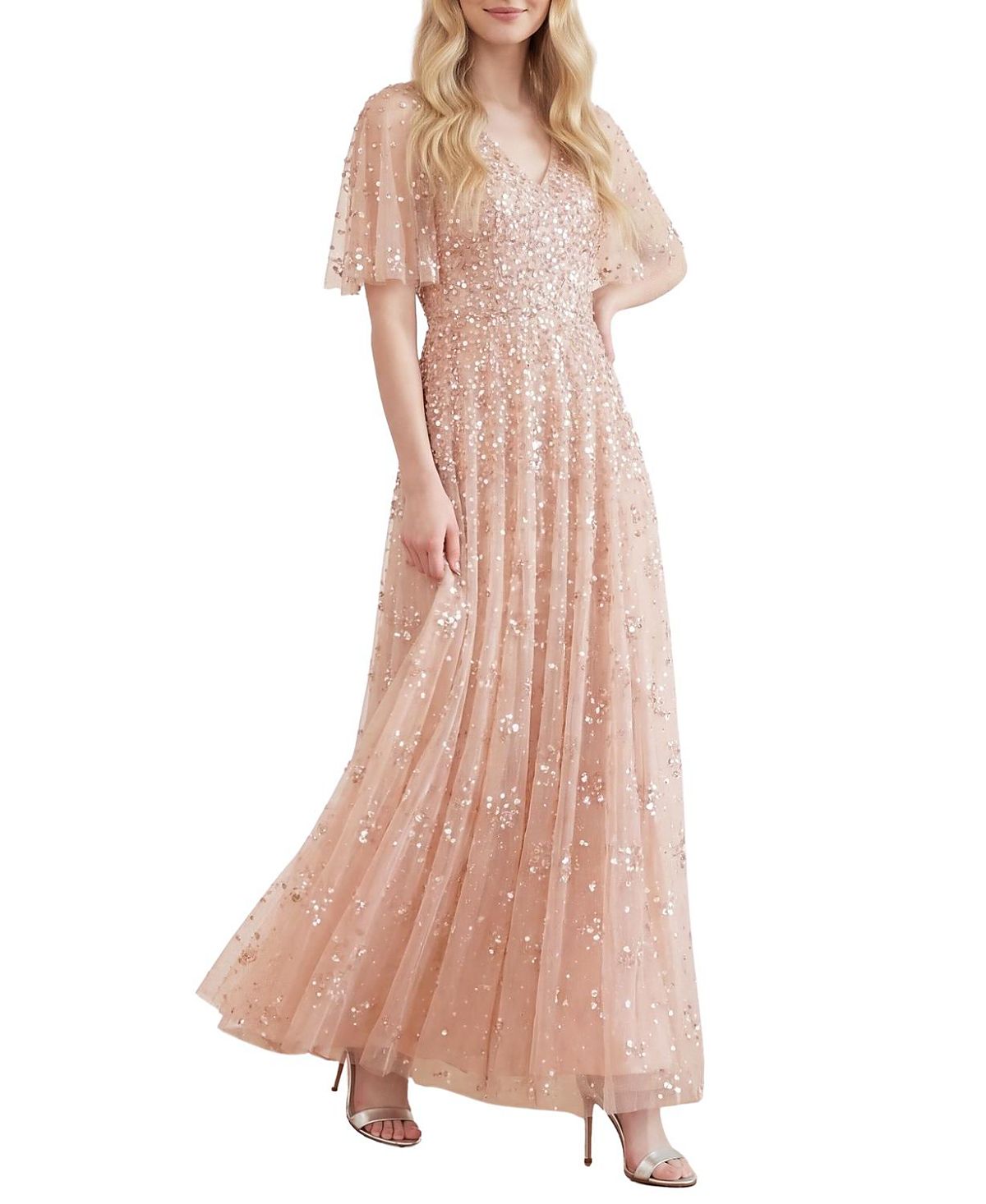 Needle & Thread Leila Dot V-neck Cape Ankle Gown