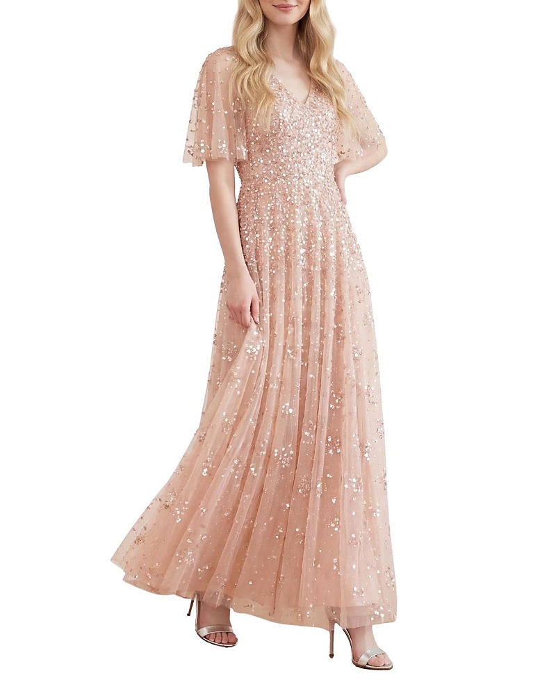 Needle & Thread Leila Dot V-neck Cape Ankle Gown