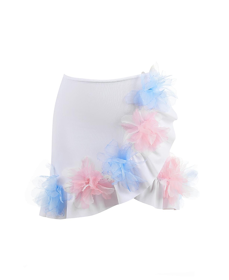 Nessi Byrd Girls' Asymmetrical Ruffle with 3D Tulle Flowers Skirt Cover Up - Little Kid, Big Kid