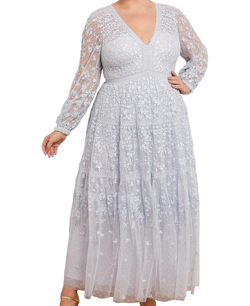 Needle & Thread Celestia Ribbon Long Sleeve V-Neck Gown