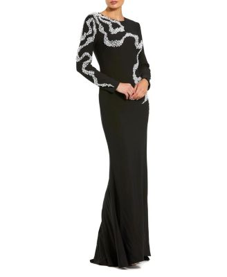  Petite Jersey Evening Gown With Beaded Swirl Detail