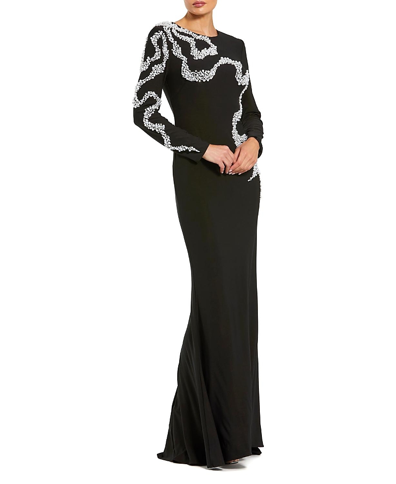 Mac Duggal Petite Jersey Evening Gown With Beaded Swirl Detail