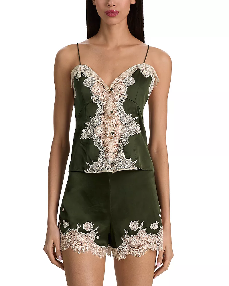 Alice and Olivia Julietta Button Front Cutaway Lace Slip Top