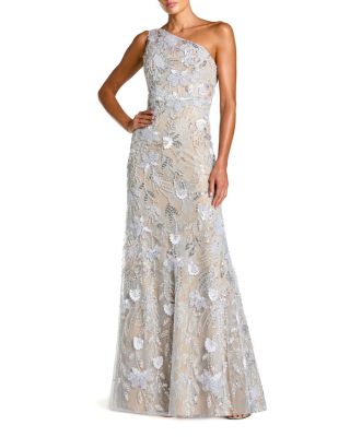  Petite One Shoulder Lace Embroidered A Line Gown