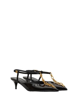 Balmain Women's Sync Chain Kitten Slingbacks in Leather