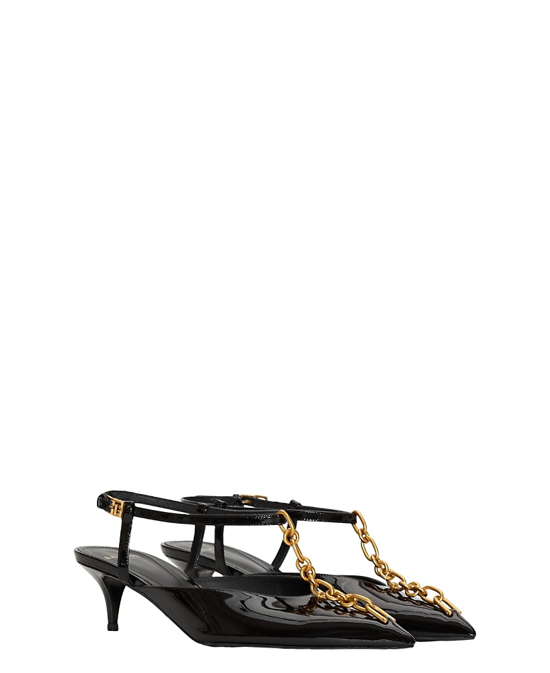 Balmain Women's Sync Chain Kitten Slingbacks in Leather