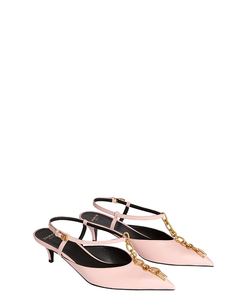 Balmain Women's Sync Chain Kitten Slingbacks in Leather