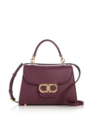 Double Gancini Leather Top Handle Bag