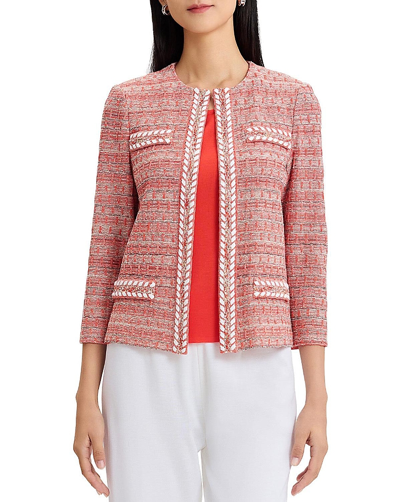 Misook Heritage Whipstitch Trim Knit Jacket In Red