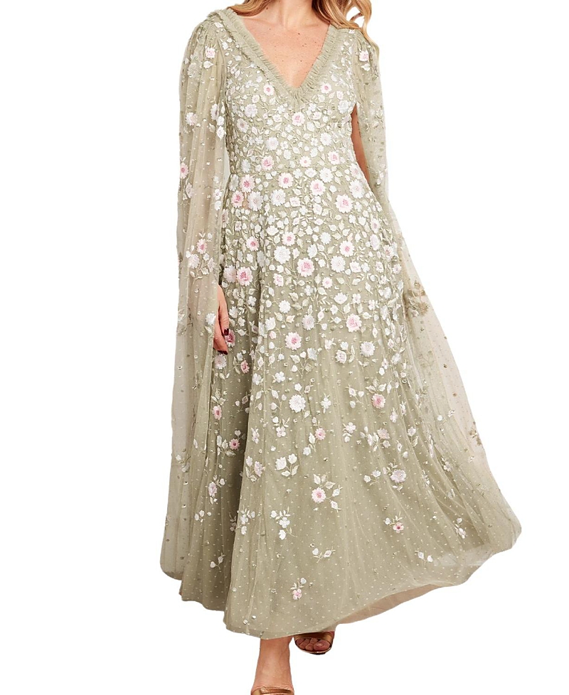 Needle & Thread Ethereal Blooms Cape Sleeve Ankle Gown
