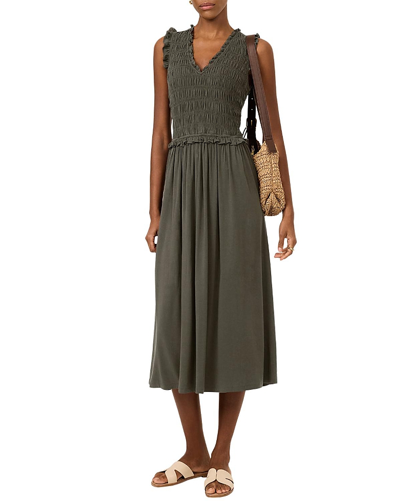 Mint Velvet Women's Shirred Ruffle Midi Dress