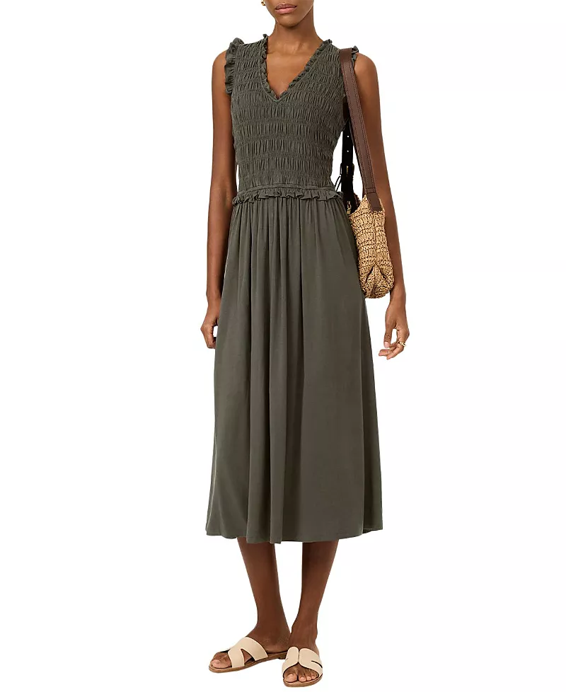 Mint Velvet Women's Shirred Ruffle Midi Dress