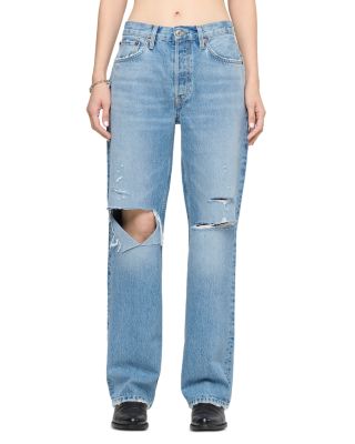 90s' Comfy High Rise Jeans in Sunfaded Destroy