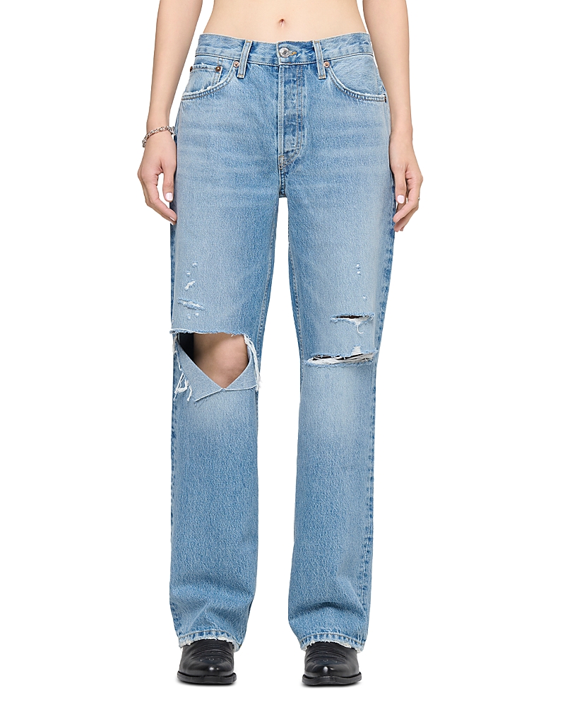 Re/Done 90s' Comfy High Rise Jeans in Sunfaded Destroy
