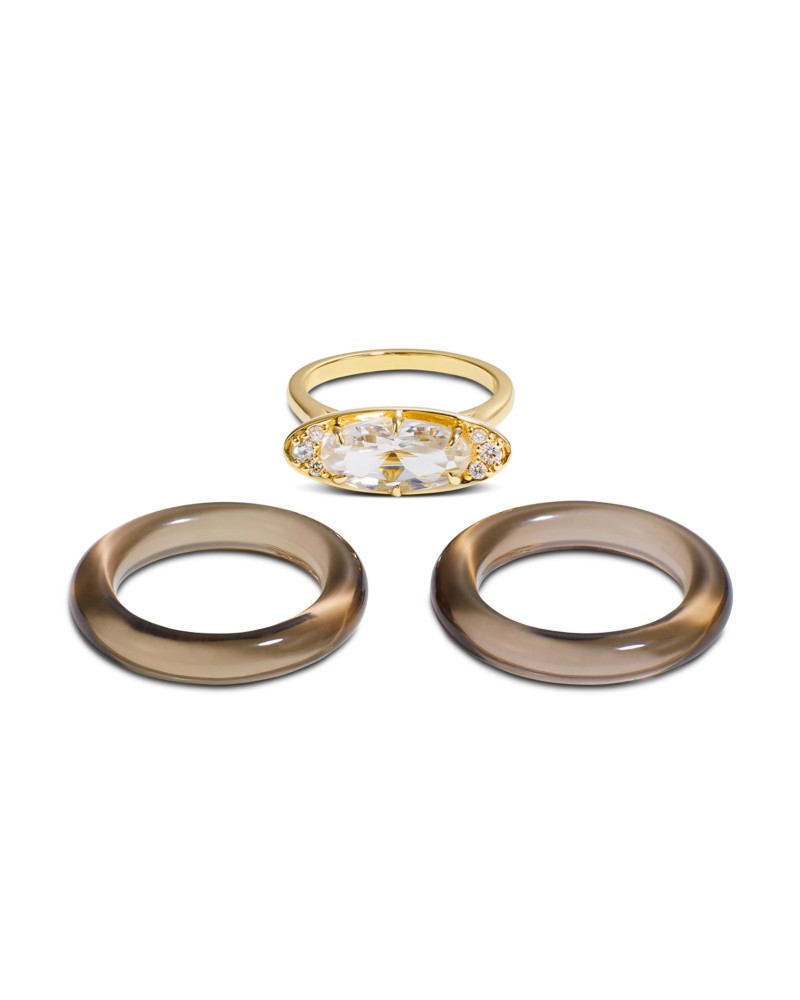 By Pariah 14K Yellow Gold Ellipse Smoky Quartz, White Topaz, & Diamond Stack Rings, Set of 3 by Bloomingdale's