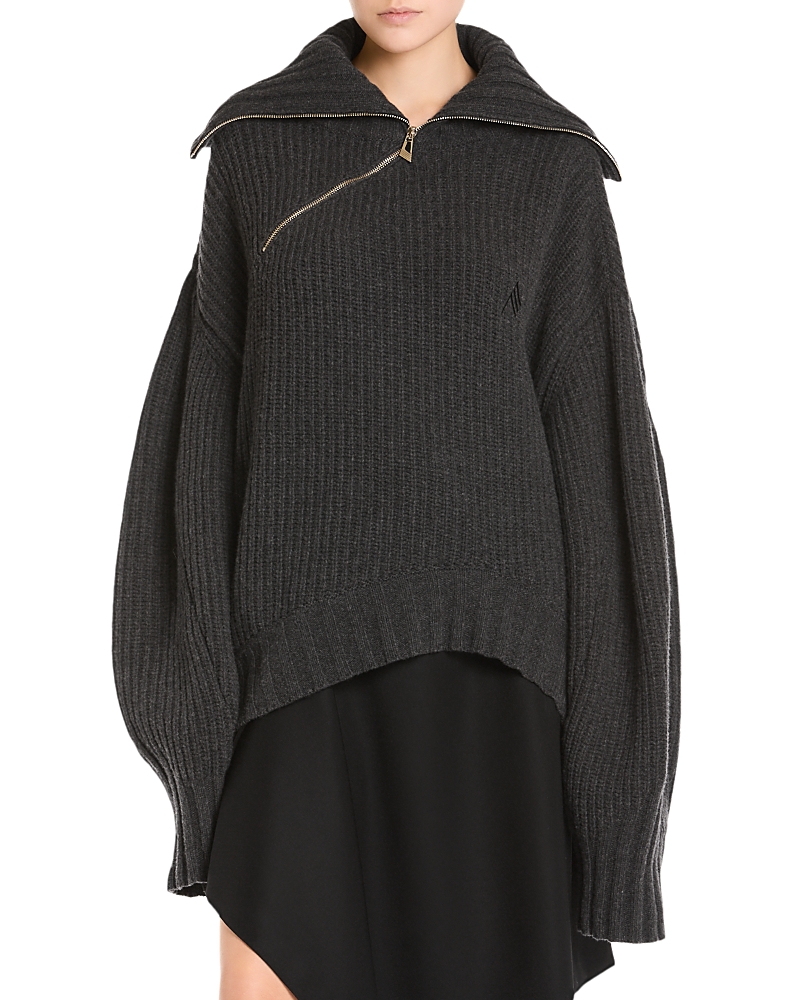 The Attico Oversized Asymmetric Zip Wool & Cashmere Sweater