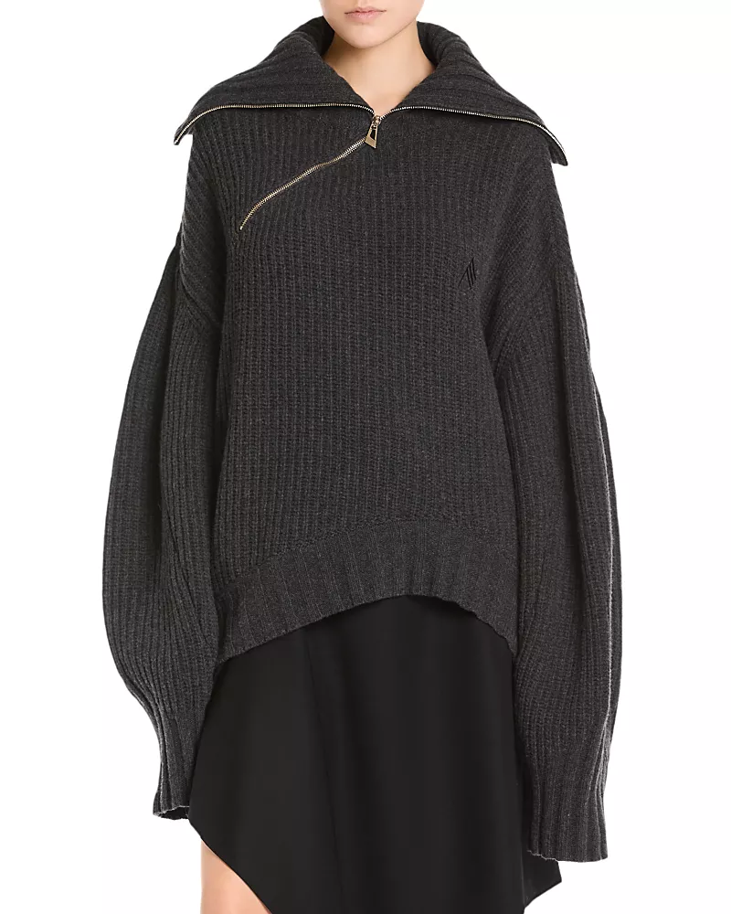 The Attico Oversized Asymmetric Zip Wool & Cashmere Sweater