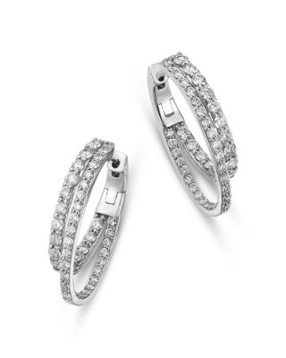 Bloomingdale's Fine Collection Diamond Double Row Inside Out Hoop Earrings in 14K White Gold, 2.0 tcw