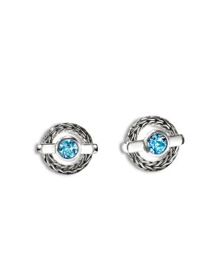 Sterling Silver Icon Swiss Blue Topaz Halo Stud Earrings