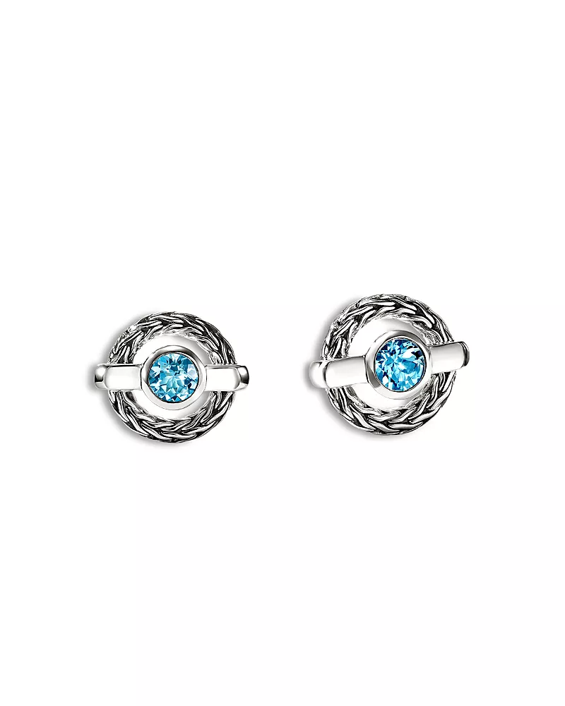 John Hardy Sterling Silver Icon Swiss Blue Topaz Halo Stud Earrings